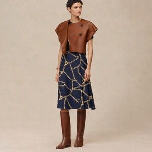 Banana Republic Navy Equestrian Chain Print Midi Skirt (Hermès Inspired) Size 8